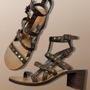 Ralph Lauren Denim & Supply Strappy Gladiator Sandals Size 7 Brown Leather Studs